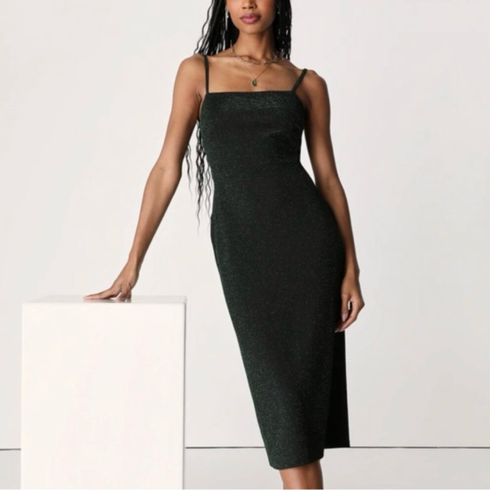 Lulu's Shimmering Black Midi Dress